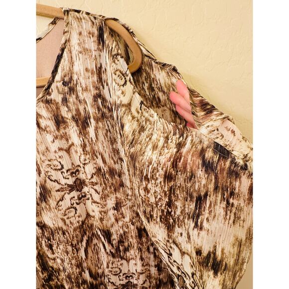 DressBarn Brown Tan Blouse Peekaboo Bell Sleeve Lined Elastic Hip Band Size XL - Picture 8 of 13